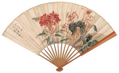 溥靖秋 花蝶图 成扇